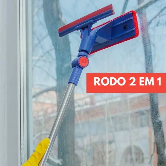 Rodo Limpa Vidros 2 em 1 com Cabo Extensível Esfrega e Seca Sem Esforço