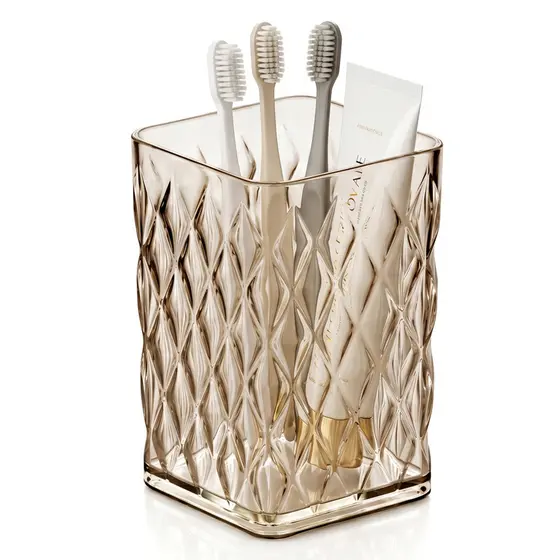Porta Escovas Pasta De Dente Acrílico 300ml Glamour Organizador Multiuso Âmbar