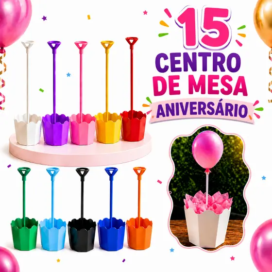 15 cachepot centro de mesa aniversário infantil lembrancinha + 15 varetas e suportes
