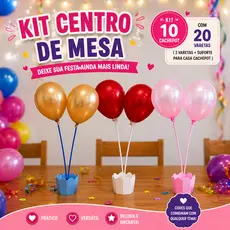 10 Centro de Mesa Cachepot Aniversário  c/ 20 Varetas e Suportes
