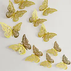 Borboleta Decorativa 3d Adesiva Metalizado Enfeite de Parede Quarto Sala Topo de Bolo e Arco de Balões c/12 un,24,36