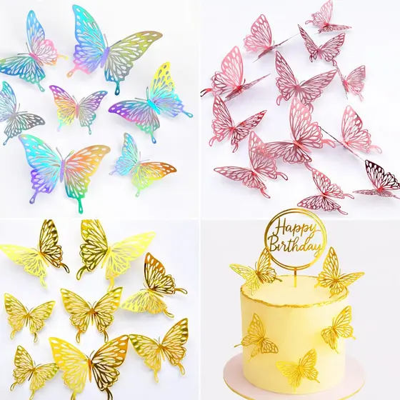 12 Borboletas holográfico 3D Decorativas Adesivas Decoração Parede Enfeite Arranjo Arco de Balões
