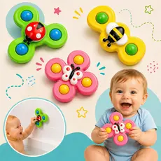 Brinquedo Spinner Sensorial  Chocalho Giratório Infantil Para Bebês Banho Interativo C/ Ventosa C/3