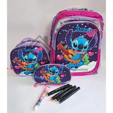 Kit Mochila Escolar  8 itens Infantil Stitch 3D Lancheira e Estojo Com Caneta  Esferográfica 10 Cores Canetinhas