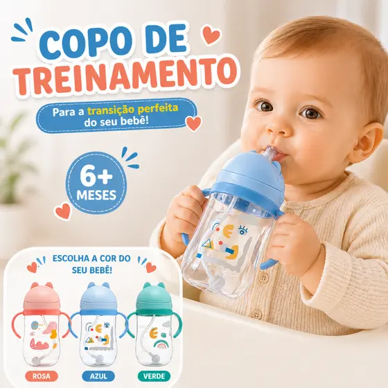 Copo infantil Treinamento Bebê Transição Canudo Silicone Antivazamento Deitado Alça Criança 250