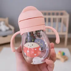 Copo infantil de Treinamento com Canudo Silicone Antivazamento Para Beber Deitado Com Alça Garrafa squeeze Baby