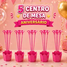 5 Centro de mesa festa Cachepot aniversário com Varetas e suporte para balão
