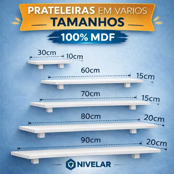 Prateleiras MDF Premium Fácil Instalação | Ideal para Sala, Cozinha, Quarto, Escritório e Lavanderia