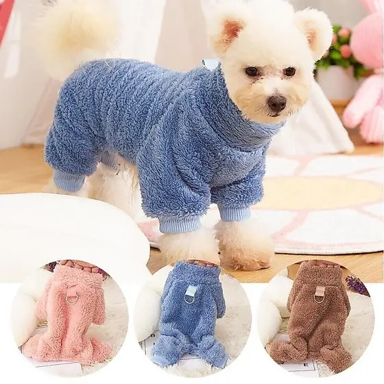 Macacão De Inverno Soft Warm Dog Jumpsuit Roupas Com Coleira Alta De Pelúcia Para O Outono E Chihuahua Teddy