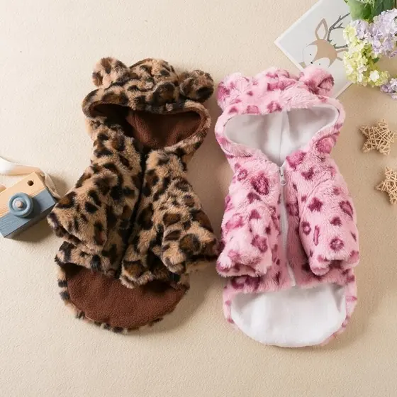 Casacos De Pele Sintética Leopardo Para Cães , Jaquetas Animais De Estimação , Roupas De Inverno Gatos , Moletons , Rosa