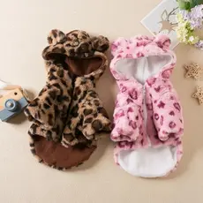 Casacos De Pele Sintética Leopardo Para Cães , Jaquetas Animais De Estimação , Roupas De Inverno Gatos , Moletons , Rosa