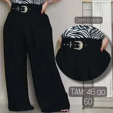 Calça Pantalona Feminina Plus Size Premium Cinto Dunas Moda Maior Alfaiataria Fluida Soltinha Curvy+