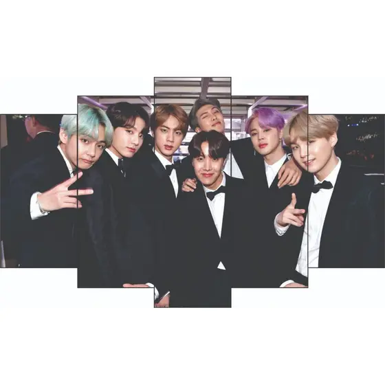 BTS - Quadro decorativo Mdf - 80x45 cm  Mosaico - 5 partes - K-pop - Música