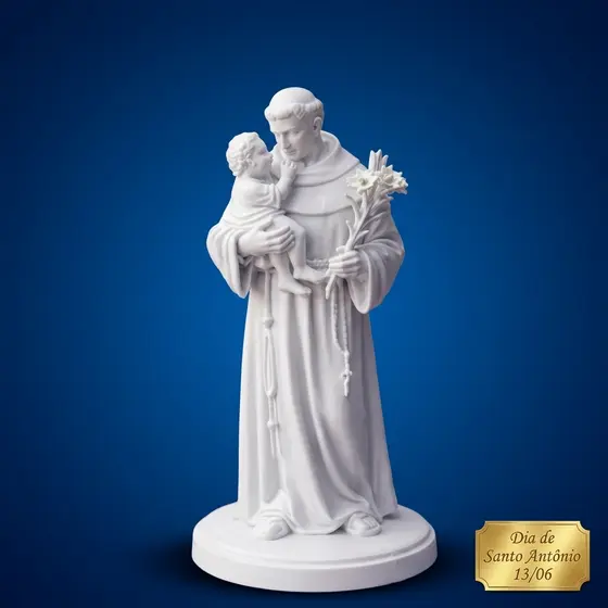 Estatueta Santo Antônio de Pádua Com Menino Jesus e Lírio Enfeite Decoração Católica Altar Presentes