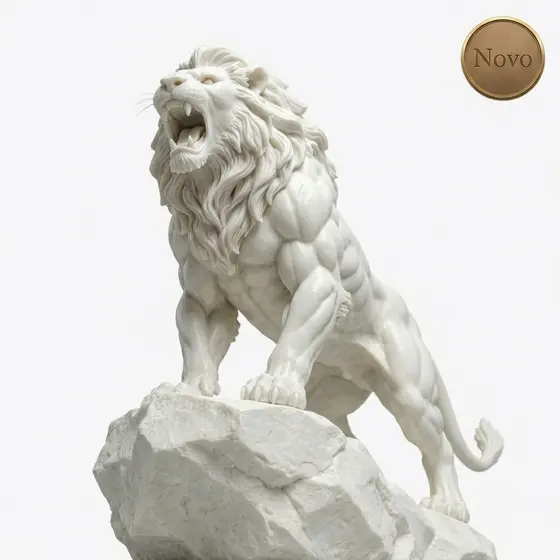 Escultura Leão Decorativa Branco Luxo Sala Escritório Estante Presente Elegante Casa Premium Arte!
