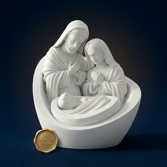 Presépio Sagrada Família Branco Ornamento com Estatuetas Maria José Jesus Oração Fé Casa Premium