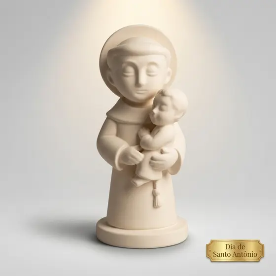 Estatueta Santo Antônio Com Menino Jesus Enfeite Decoração Religiosa Católica Presente Mesa Altar