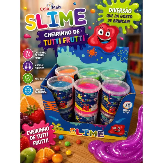 Slime Puxa Puxa Cola Mais 12 unidades 125g – Cores Vibrantes, Toque Incrível
