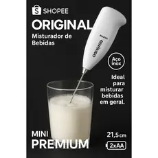 Mini Mixer Elétrico Inox Premium p/ Café, Chá, Achocolatado, Capuccino e Bebidas - Pilha AA