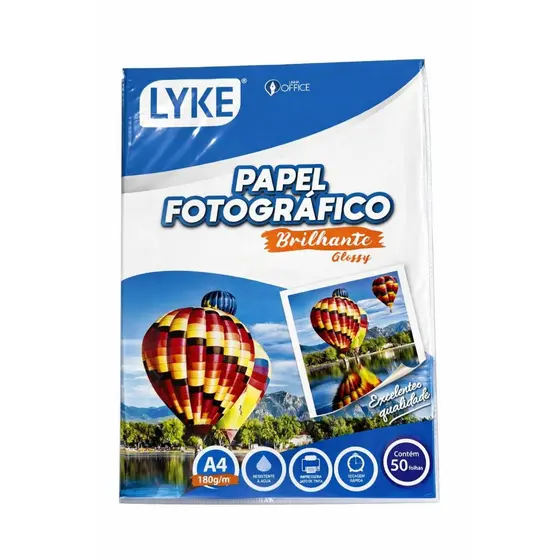 Papel Fotográfico A4 Glossy Brilhante 180g 50/100/150 Folhas Lyke Office