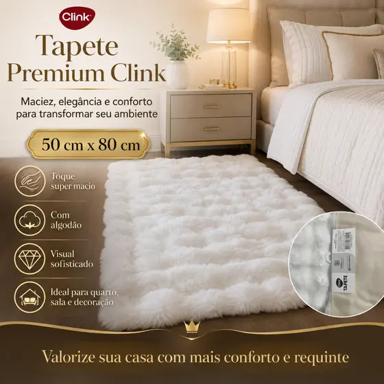 Tapete Felpudo Premium Clink 50x80 Branco Antiderrapante Macio Luxo para Quarto Sala Decoração