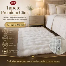 Tapete Felpudo Premium Clink 50x80 Branco Antiderrapante Macio Luxo para Quarto Sala Decoração