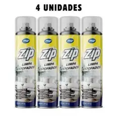 Kit 4 Limpa Estofados Spray Espuma Removedor de Manchas Sofá Carro Tapete Limpeza Profunda Zip