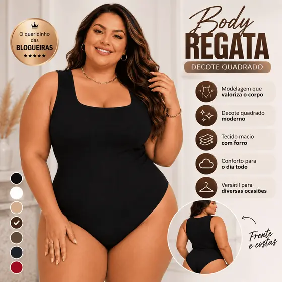 Body Regata Plus Size em Suplex com Decote Quadrado – Conforto e Estilo para Todos os Dias
