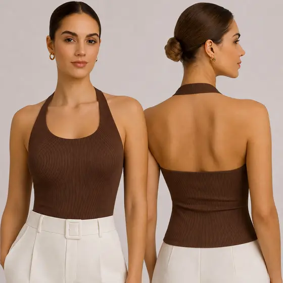 BLUSA FEMININA TOP HALTER CROPPED AJUSTADO FRENTE ÚNICA COSTA NUA CASUAL MODA VERÃO 2026