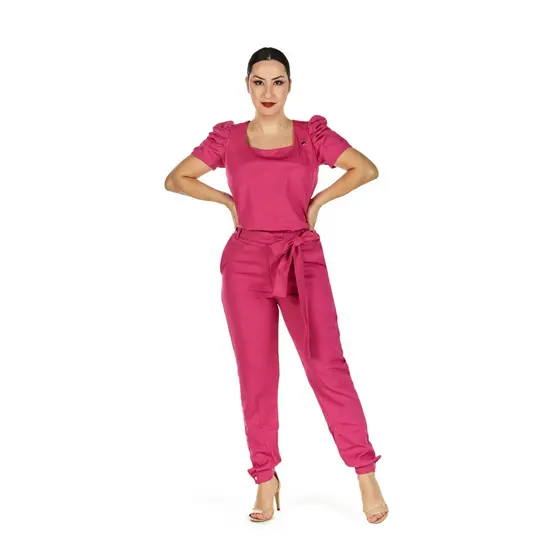 Conjunto Scrub Feminino Manga Curta Bufante Princesa Pink Casual Secretária Clínica Consultório