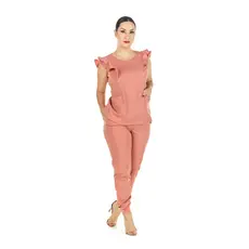 Conjunto Scrub Feminino Babados Nude Esteticista Casual Secretária Assistente Clínica Consultório Salão de Beleza