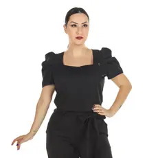 Blusa Scrub Feminino Manga Bufante Princesa Preto Uniforme Casual Profissional Esteticista Secretária Salão de Beleza
