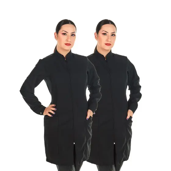 Kit 2 Jalecos Oxford Básico Zíper Manga Longa Preto Profissional Esteticista Salão de Beleza Estudante