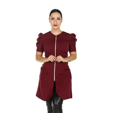 Jaleco Feminino Manga Curta Bufante Princesa Zíper Acinturado Marsala Vermelho Nail Designer
