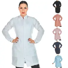 Jaleco Feminino Acinturado Oxford Manga Longa Com Zíper Gola Padre Várias Cores Estética Enfermagem