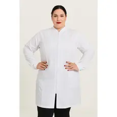 Jaleco Feminino PLUS SIZE Oxford Acinturado Zíper Gola Padre Manga Longa Estudante Profissional