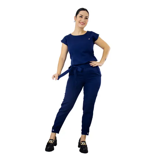 Conjunto Scrub Feminino Muscle Azul Marinho Esteticista Consultório Salão de Beleza Secretária Assistente Clínica Casual