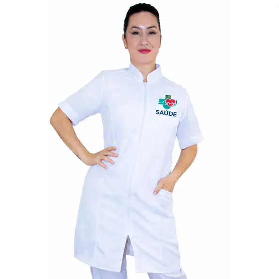 Jaleco Bordado Feminino Oxford Manga Curta Personalizado Profissional