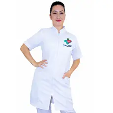 Jaleco Bordado Feminino Oxford Manga Curta Personalizado Profissional