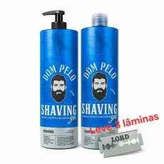 Kit 2 Shaving Gel + 3 LÂMINAS Dom Pelo 1kg Profissional - Barba Suave Sem Irritações - BARBEARIA