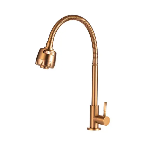 Torneira Para Cozinha Em Aço Inox Jaguaribe Pingoo - Dourado Rose
