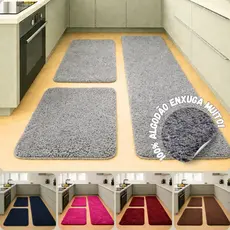 Tapete de Cozinha Quarto Corredor Passadeira Soft Jogo 3 Peças Macio Conforto Algodão