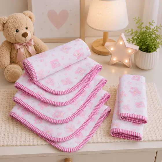 Fraldinha de Boca para Bebê Estampada Tecido 100% Algodão com 8 unidades