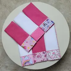 Kit Toalha Ombro OU Boca Babete 06 Unidades Overlocado Tecido 20X40cm Estampas Variadas Toalhas Coloridas Muito Macias