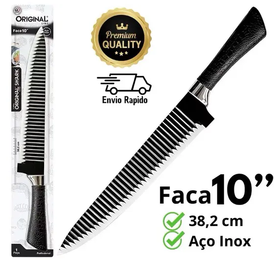 Faca Super Afiada Chef Shark Profissional para Peixe Carne Legumes 10 Polegadas