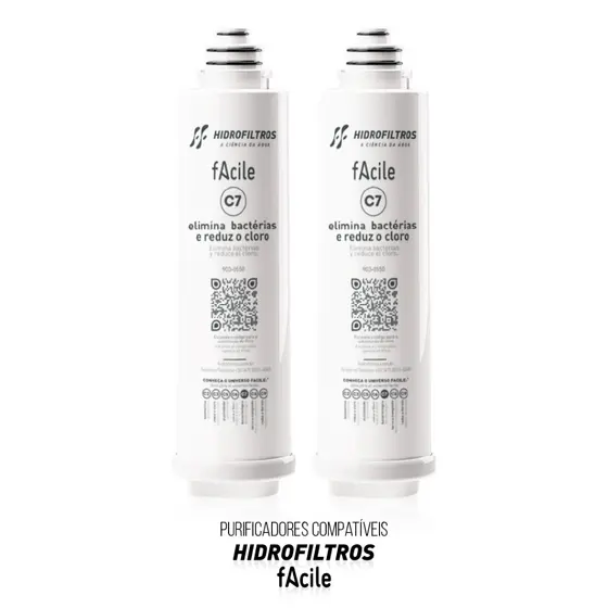 1 ou 2 Refis C7 Original Purificador de Água Hidrofiltros Facile Reduz Cloro e Impurezas da Agua