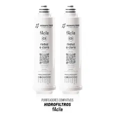 1 ou 2 Refis C3 Original Purificador de Água Hidrofiltros Facile Reduz Cloro e Impurezas da Agua