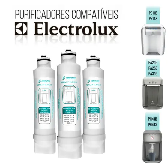 1, 2 ou 3 Refil Filtro Purificador Compatível Electrolux PE11X PE11B PA21G PA31G PC41B PC41X PH41B