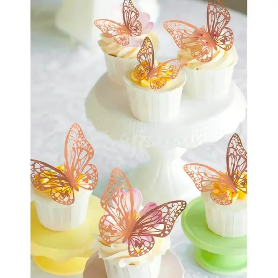 Borboletas Vazadas 3D para Decoração de Aniversário Adesivo de Parede Enfeite Casamento Topo de Bolo