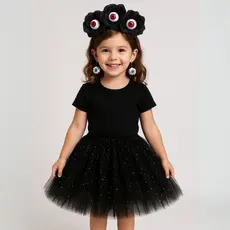 Fantasia Halloween Infantil Adulto OLHOS HORRIPILANTES- Tule Tiara e Brinco Feminina Dia Das Bruxas